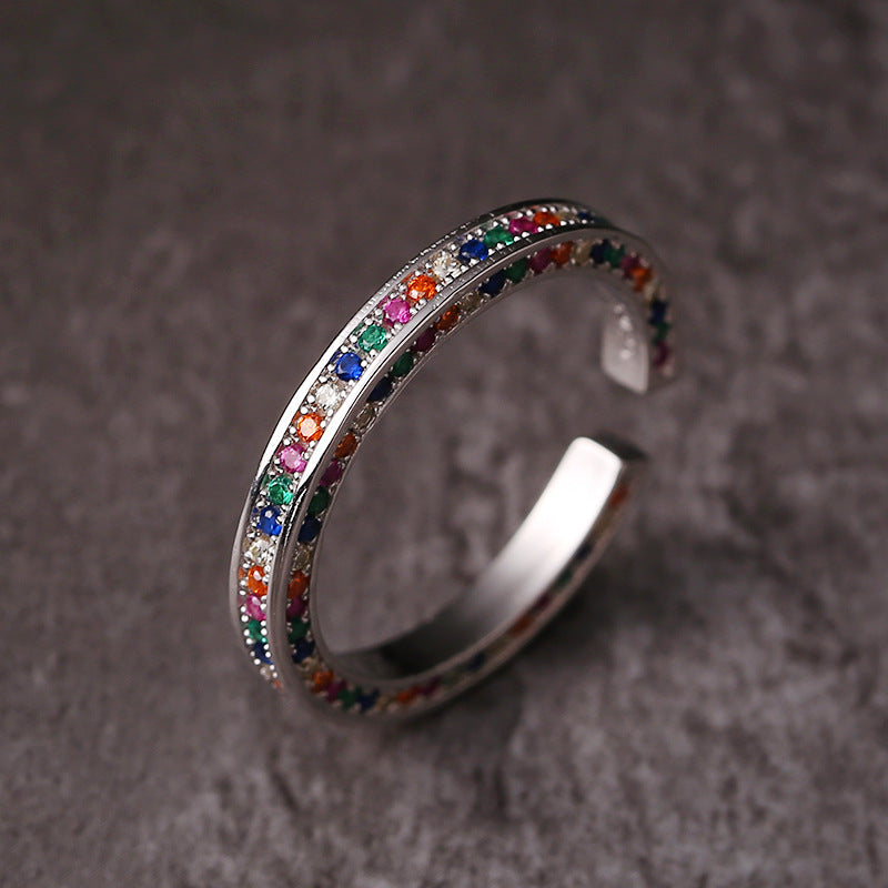 Regnbue zi925S sterling sølv regnbue zirkon åben ringrkon åben ring