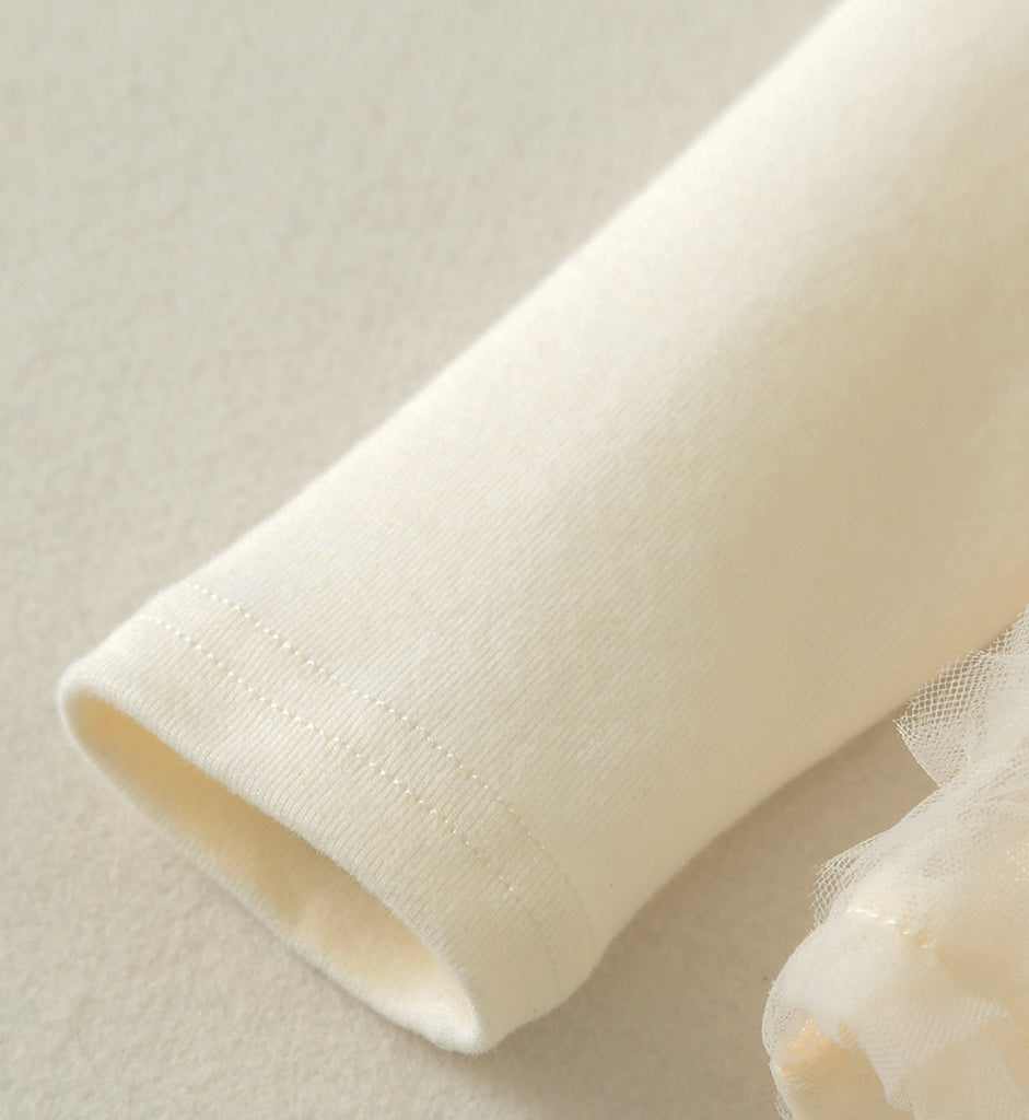 Elegant ivory blomsterkjole/body til baby med lange ærmer (0-18 mdr.)