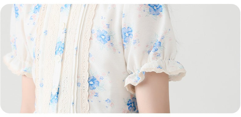 Chiffon kortærmet blomsterprint kjole til piger