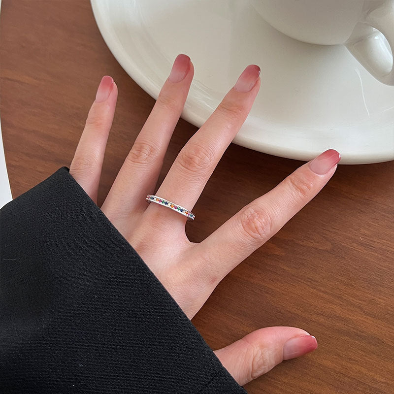 925S sterling sølv regnbue zirkon åben ring