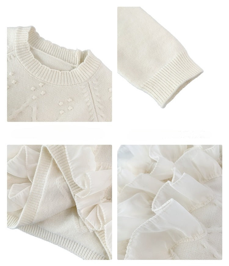 Eegante børnesweater med flæsedetaljer til piger(1-10år)