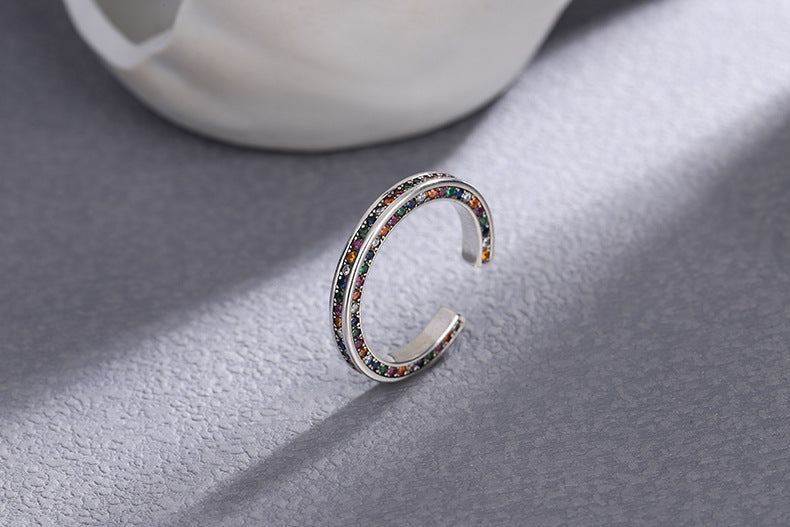 925S sterling sølv regnbue zirkon åben ring