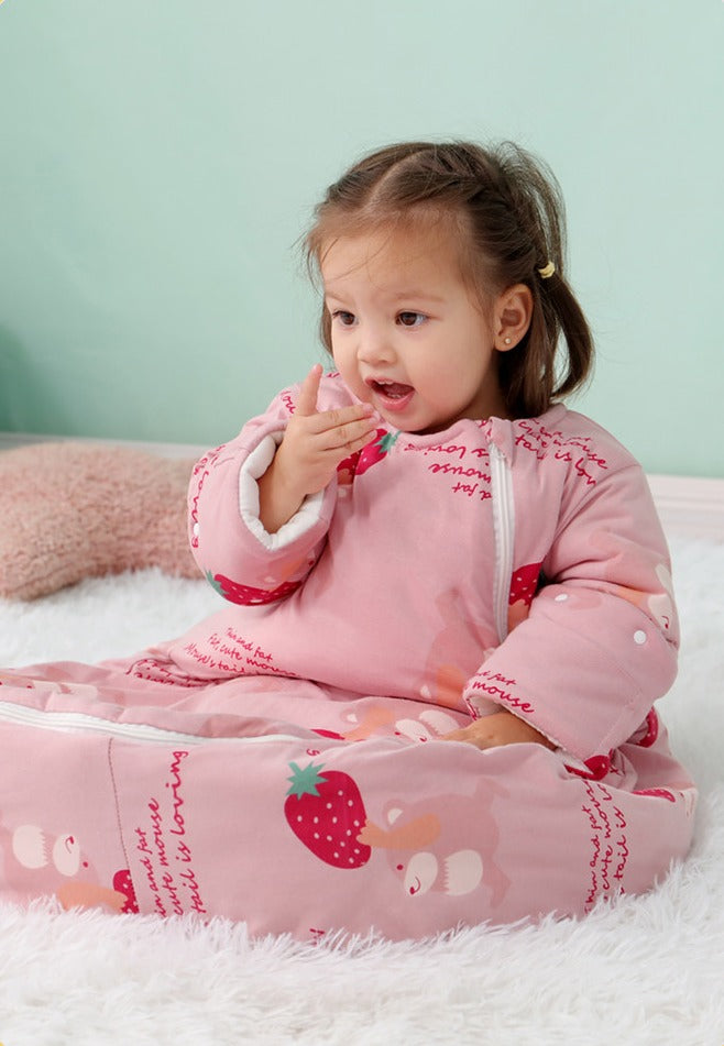 Tygde vinter sovepose til 0-10°C til baby/børn(Str.:9mdr.-6år) med aftagelige ærmer-jordbær
