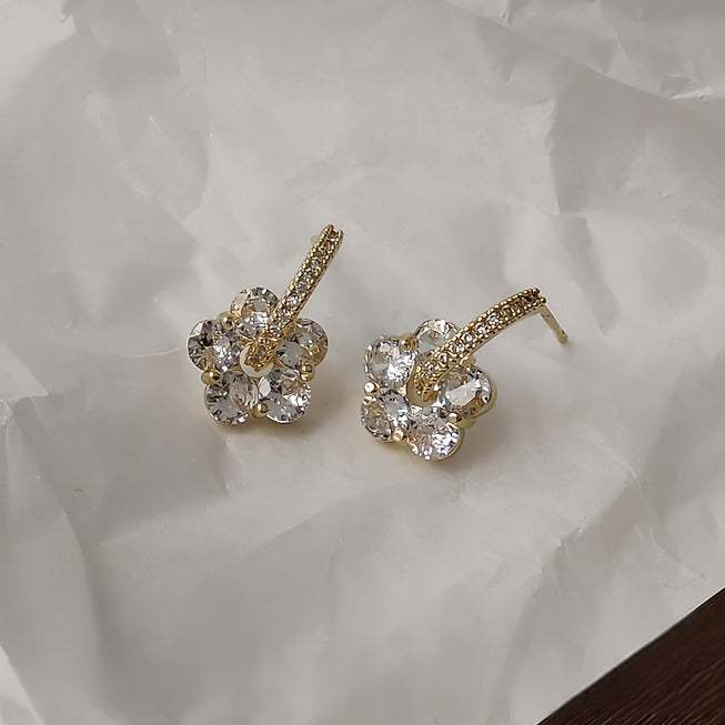 14K Forgyldt 925 Sterling Sølv Sølvnål Glimtende Blomsterøreringe