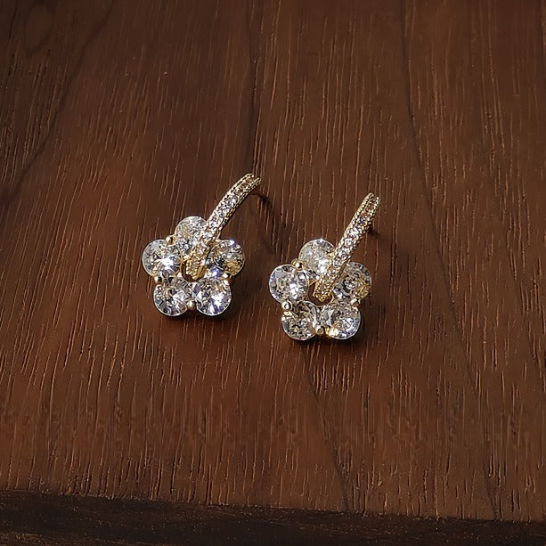 14K Forgyldt 925 Sterling Sølv Sølvnål Glimtende Blomsterøreringe