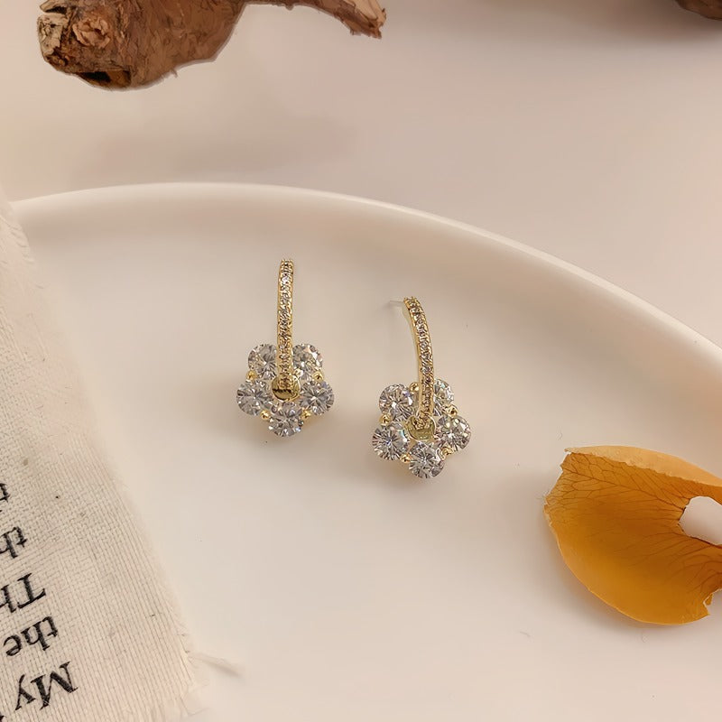 14K Forgyldt 925 Sterling Sølv Sølvnål Glimtende Blomsterøreringe