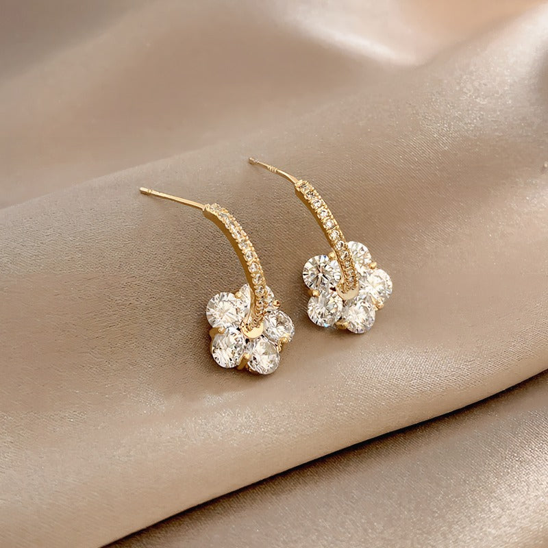 14K Forgyldt 925 Sterling Sølv Sølvnål Glimtende Blomsterøreringe