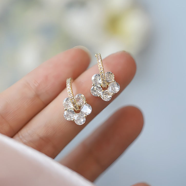 14K Forgyldt 925 Sterling Sølv Sølvnål Glimtende Blomsterøreringe
