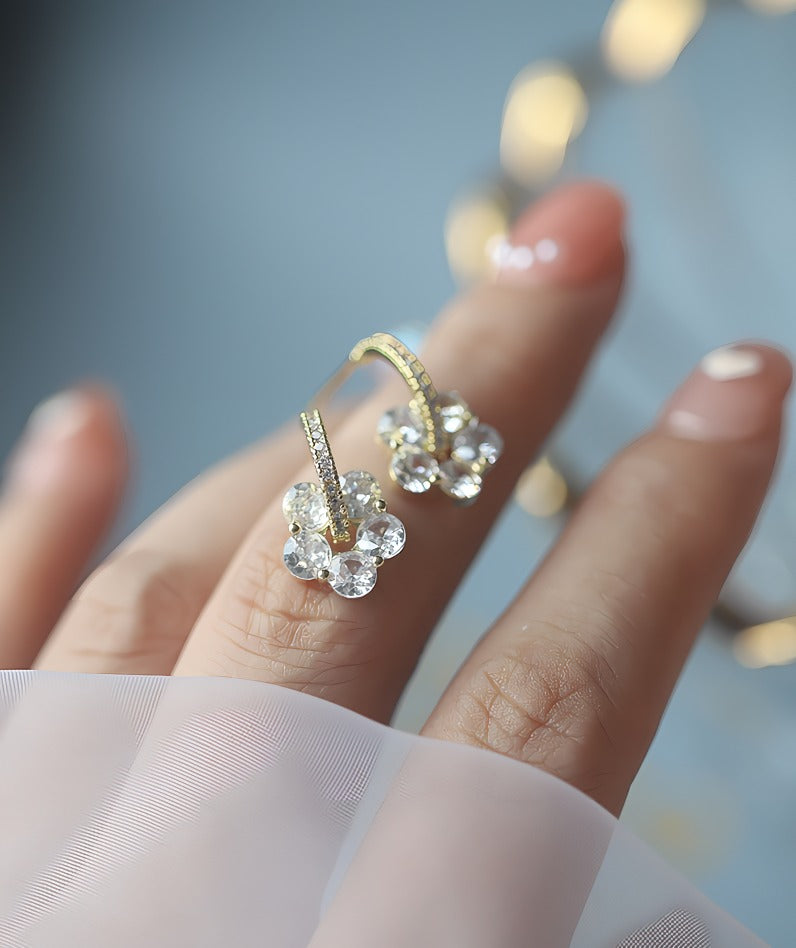 14K Forgyldt 925 Sterling Sølv Sølvnål Glimtende Blomsterøreringe