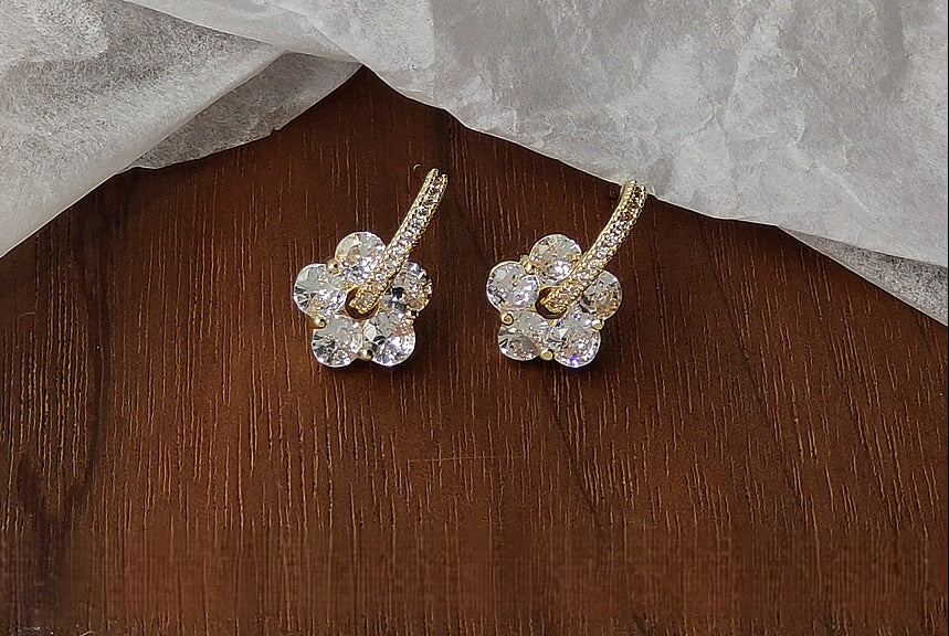 14K Forgyldt 925 Sterling Sølv Sølvnål Glimtende Blomsterøreringe