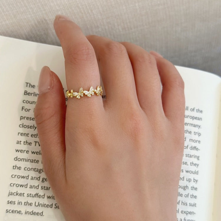 14K Forgyldt Åben Justerbar Sommerfugl Ring