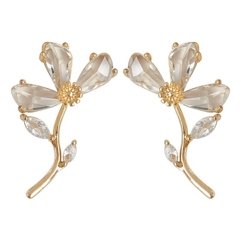 14K Forgyldte 925 Sterling Sølv Nåle Blomst Øreringe med Zirkonia – Elegant & Unikt Design