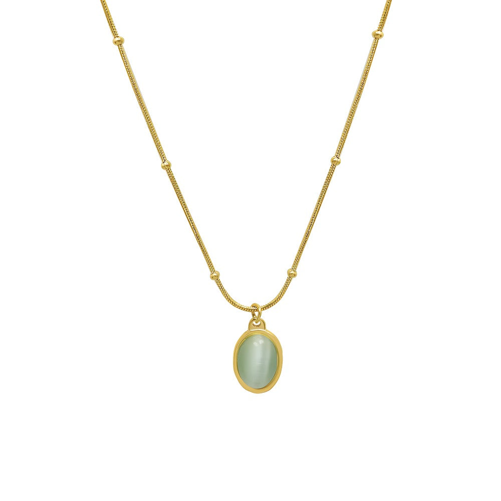 18K Guld Belægning Rustfrit Stål Halskæde med Chrysoberyl Øje-effekt Sten – Elegant og Tidløst Design