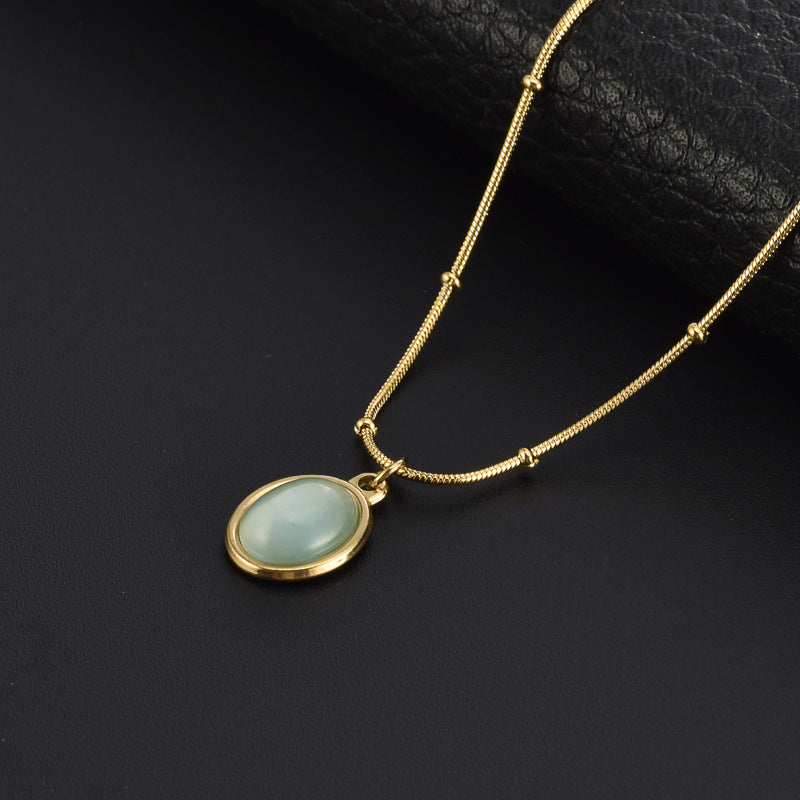 18K Guld Belægning Rustfrit Stål Halskæde med Chrysoberyl Øje-effekt Sten – Elegant og Tidløst Design