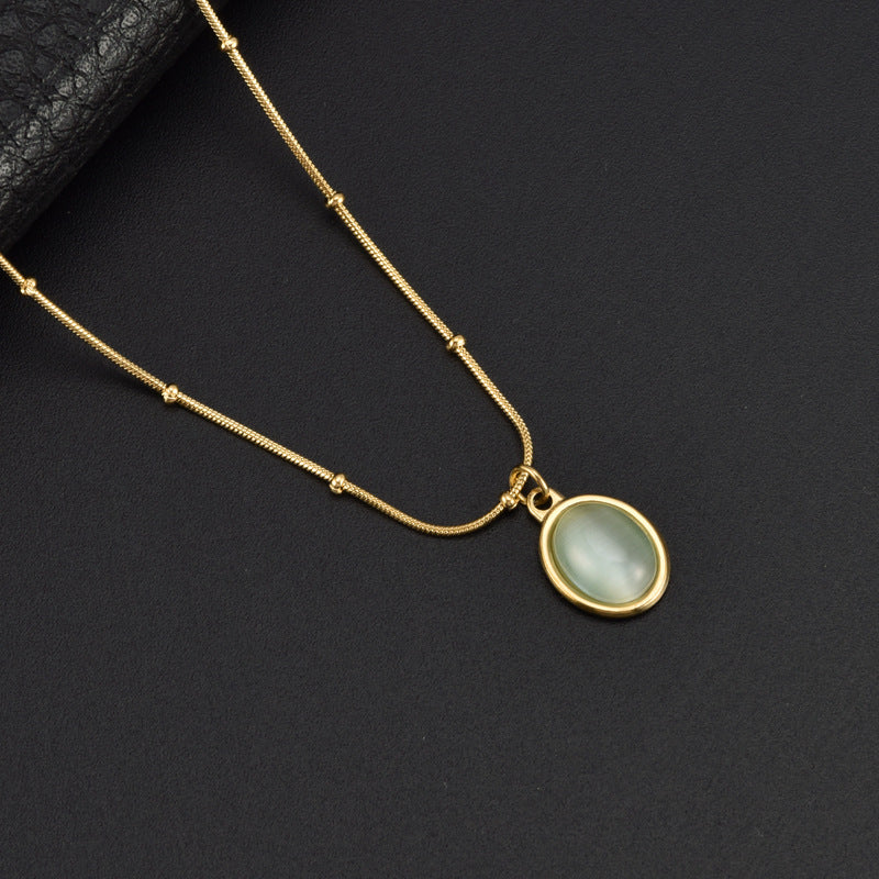 18K Guld Belægning Rustfrit Stål Halskæde med Chrysoberyl Øje-effekt Sten – Elegant og Tidløst Design