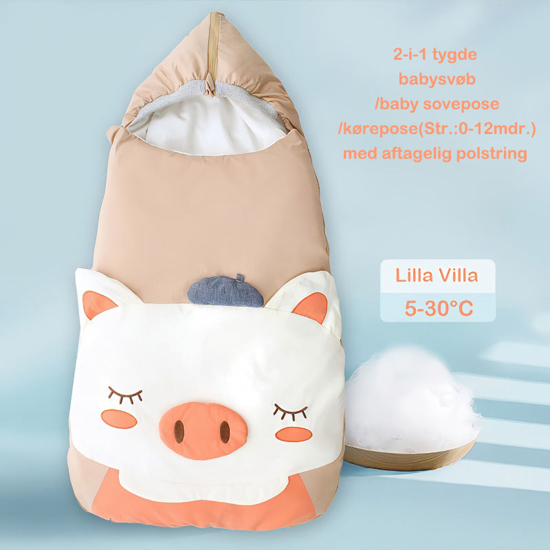 2-i-1 tygde babysvøb/baby sovepose/kørepose(Str.:0-12mdr.)med aftagelig polstring til 5-30°C-beige