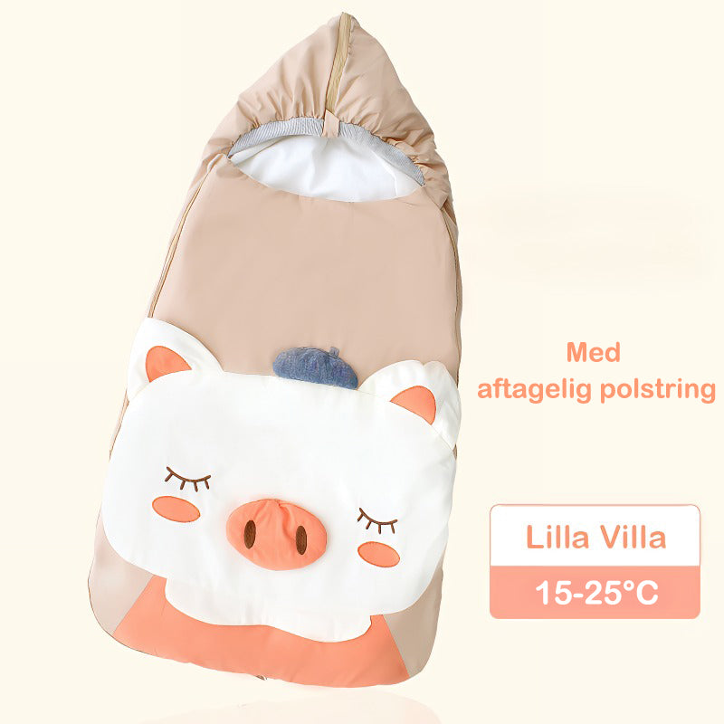 2-i-1 tygde babysvøb/baby sovepose/kørepose(Str.:0-12mdr.)med aftagelig polstring til 15-30°C-beige