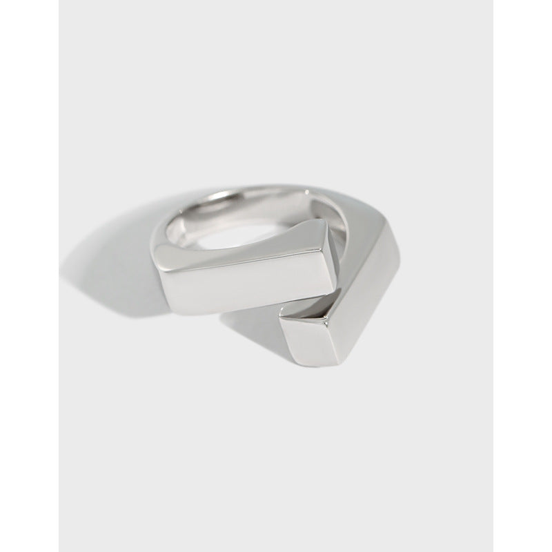 S925 sølv geometrisk kryds åben ring