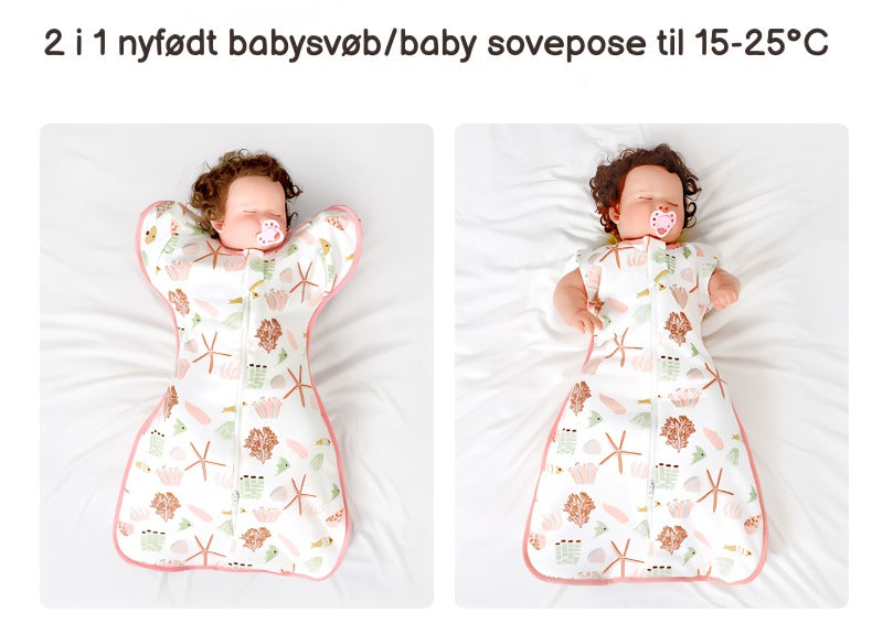 2 i 1 nyfødt babysvøb/baby sovepose str.(0-12.5kg.) til 15-25°C-ræv