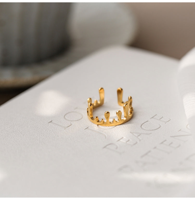 316L rustfrit stål med 18K forgyldt kronestil justerbar ring