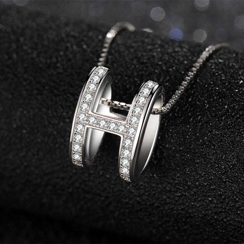 925 sterling sølv zirkon H alfabet halskæde