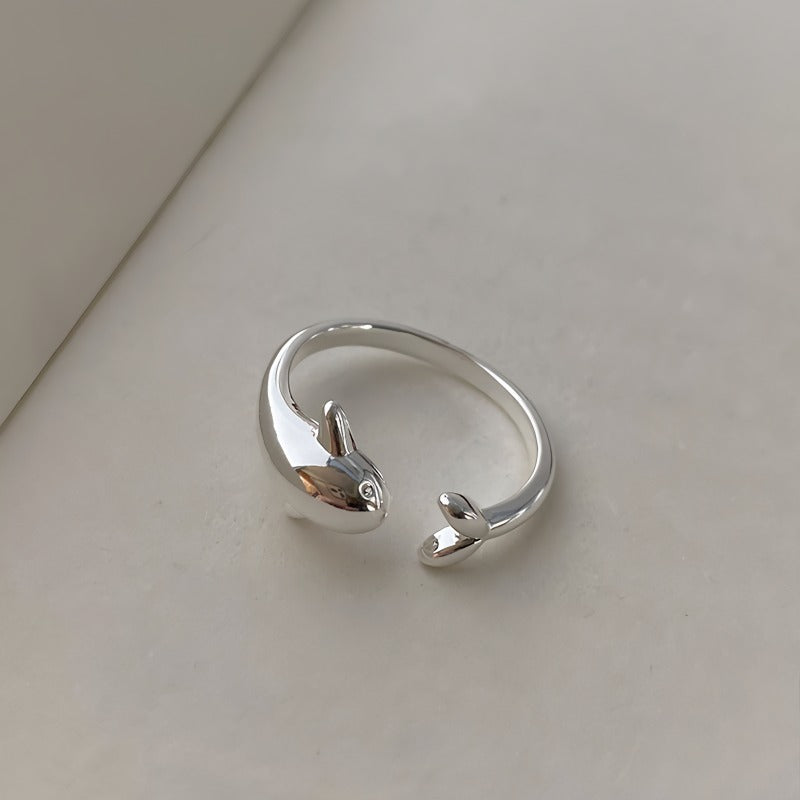 925 Sølv Justerbar Delfin Ring – Sødt og Symbolsk Design