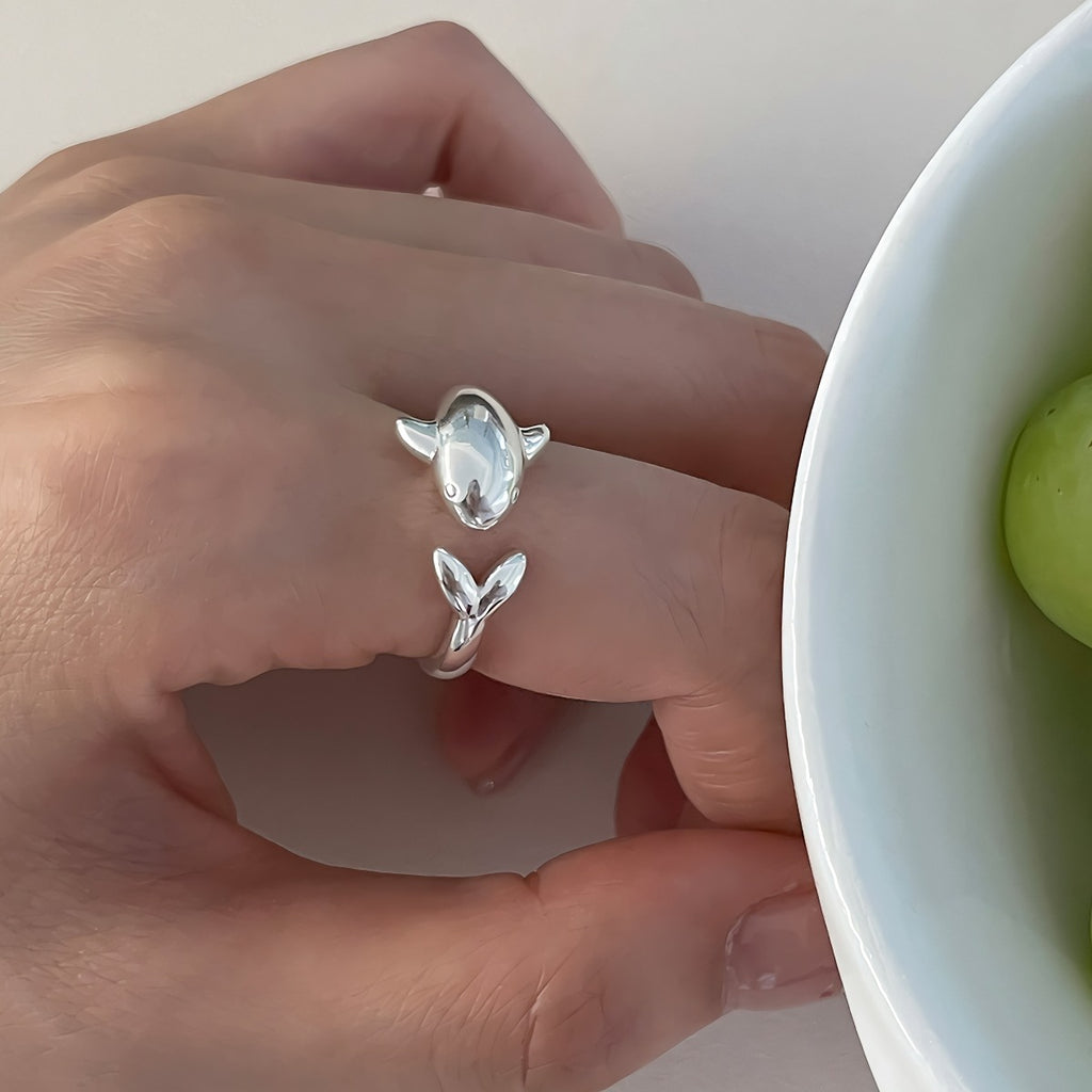 925 Sølv Justerbar Delfin Ring – Sødt og Symbolsk Design