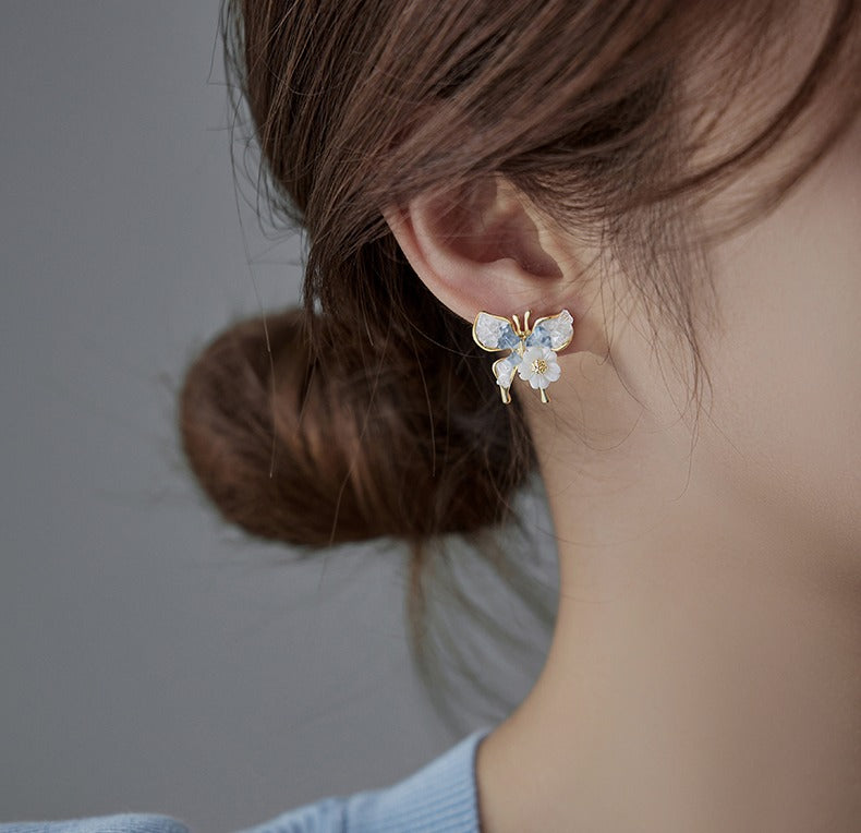 925 Sølvnål 14K Forgyldte Sommerfugl Øreringe – Elegant Design