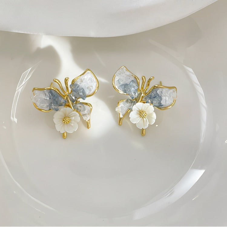 925 Sølvnål 14K Forgyldte Sommerfugl Øreringe – Elegant Design