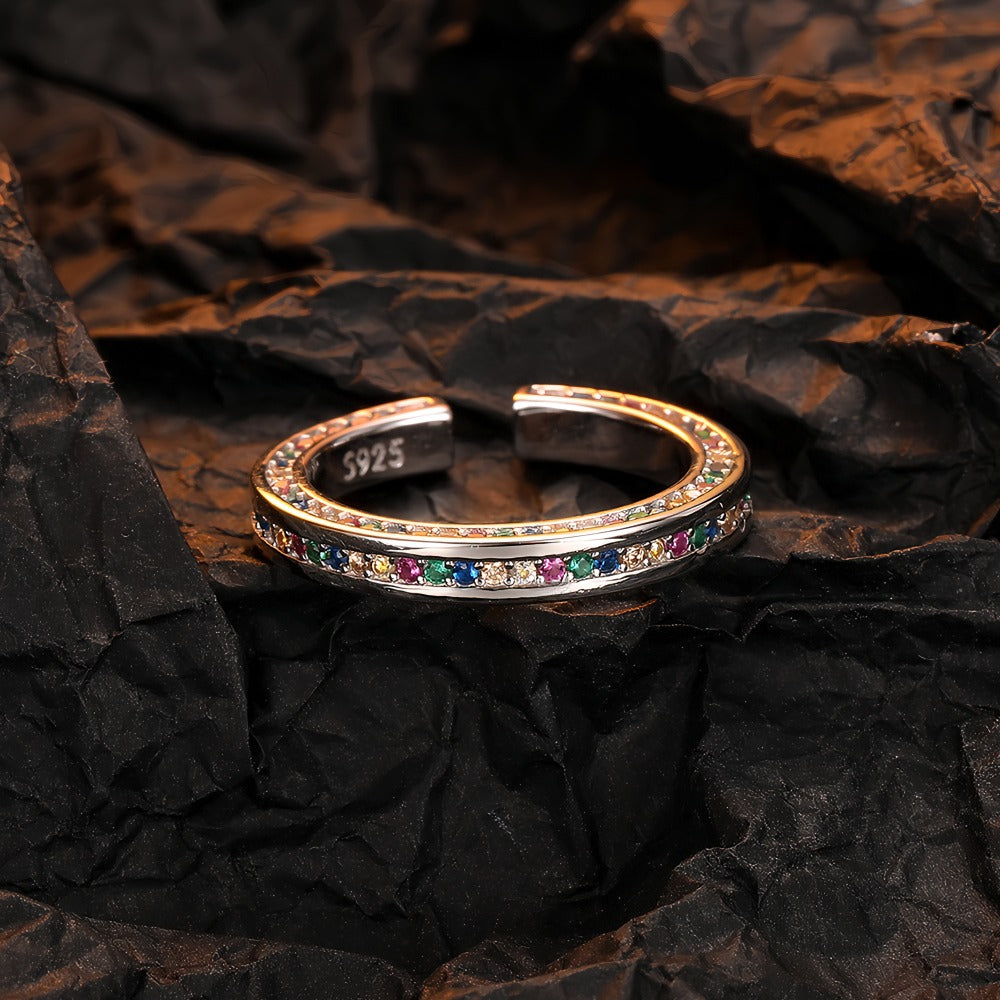 925S sterling sølv regnbue zirkon åben ring