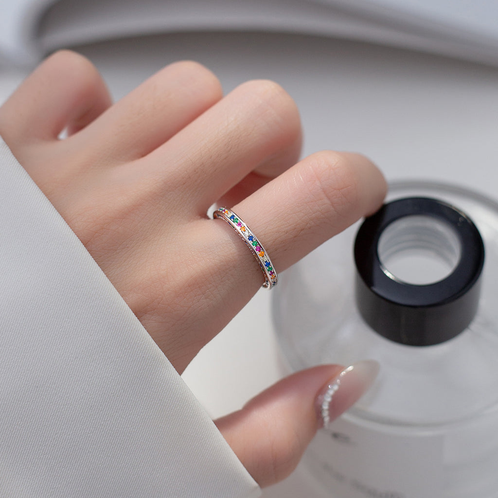 925S sterling sølv regnbue zirkon åben ring