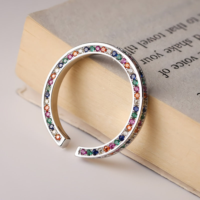 925S sterling sølv regnbue zirkon åben ring