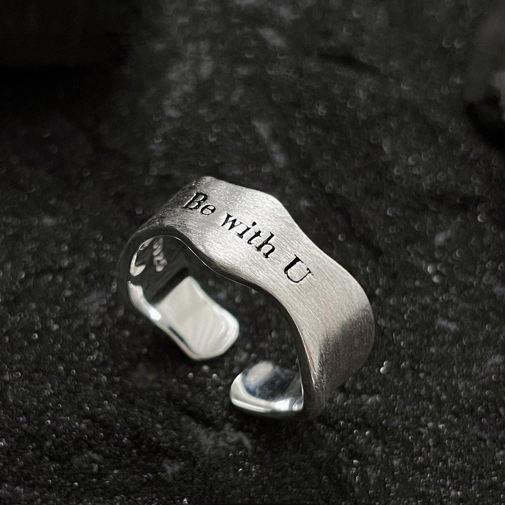 925 Sterling Sølv Bølget Justerbar Ring med Gravering – Be with U