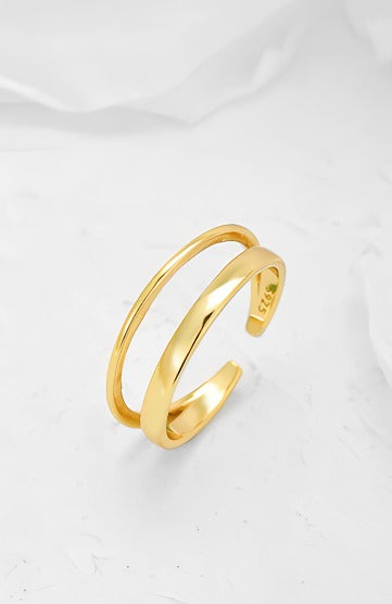 925 Sterling Sølv Dobbeltrækket Åben Ring med 14K Forgyldning