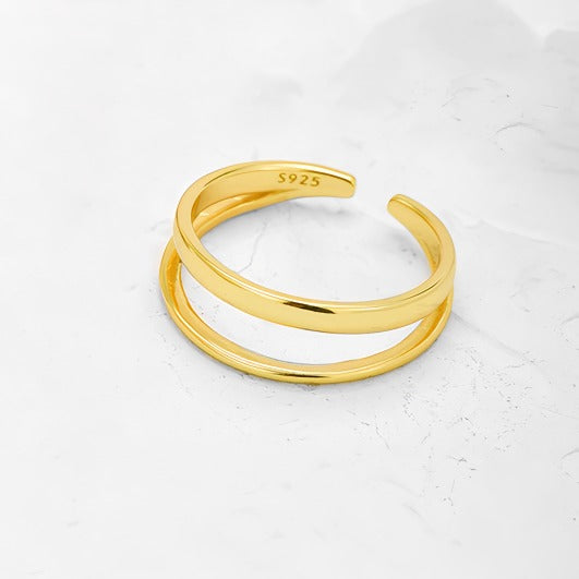 925 Sterling Sølv Dobbeltrækket Åben Ring med 14K Forgyldning