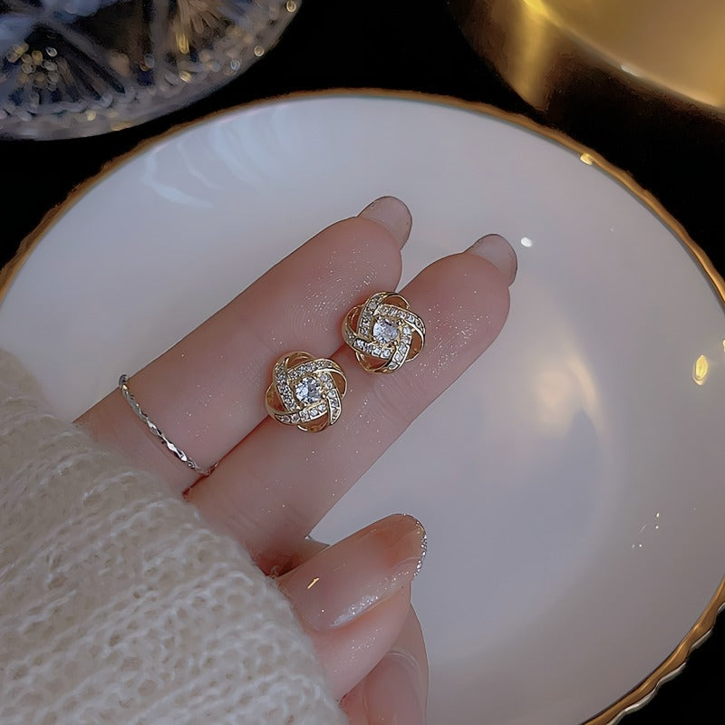 925 Sterling Sølv Nål 14K Forgyldt Knudeformede Ørestikker med Zirkonia