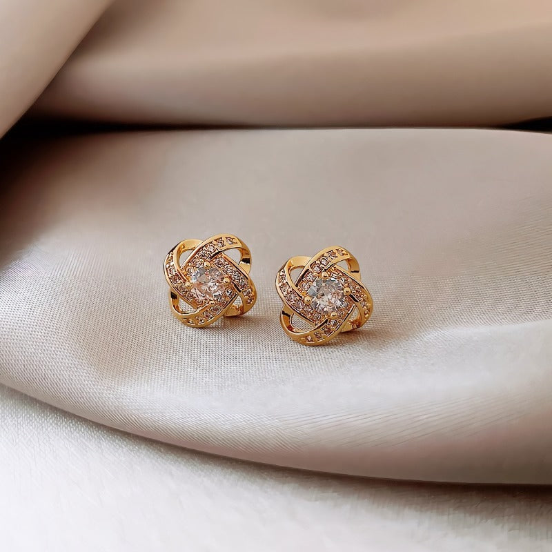 925 Sterling Sølv Nål 14K Forgyldt Knudeformede Ørestikker med Zirkonia