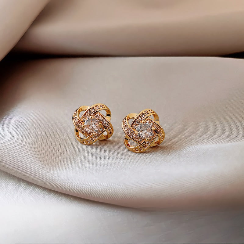 925 Sterling Sølv Nål 14K Forgyldt Knudeformede Ørestikker med Zirkonia