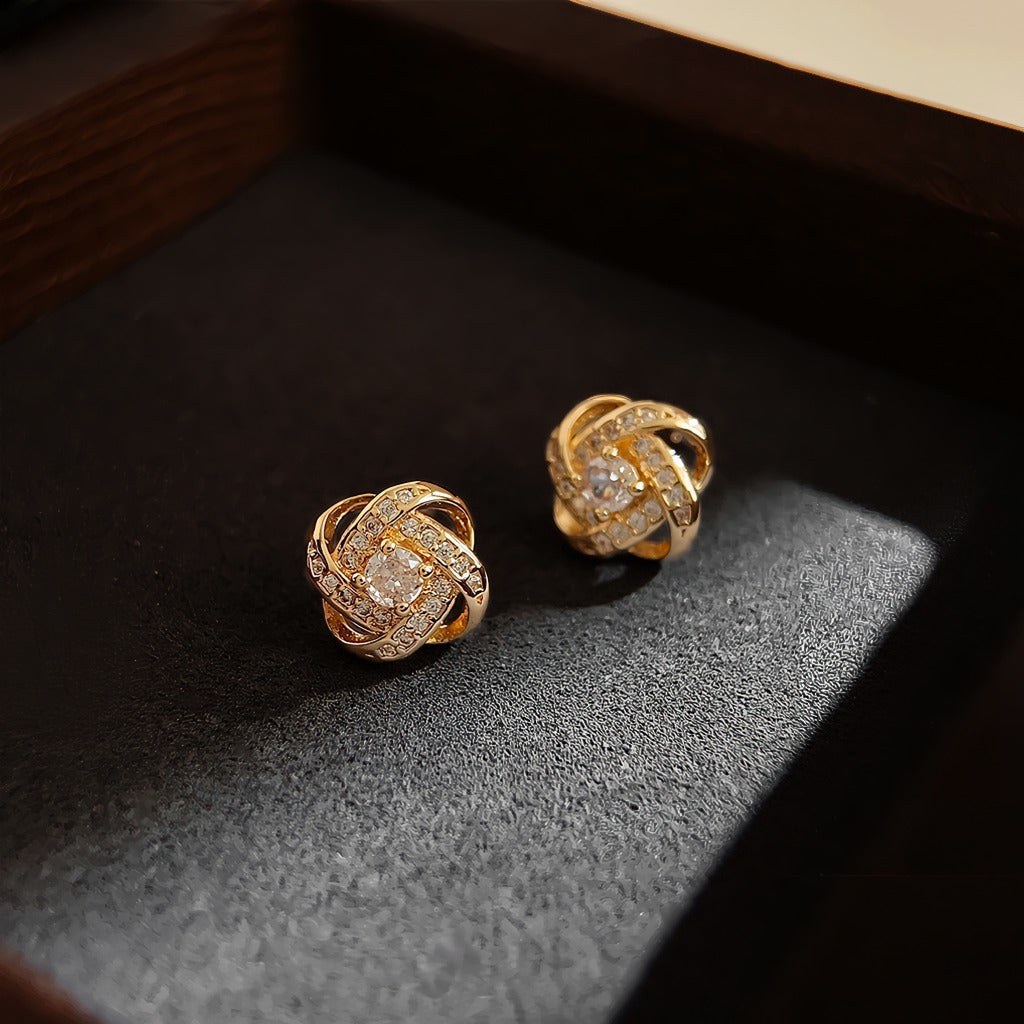 925 Sterling Sølv Nål 14K Forgyldt Knudeformede Ørestikker med Zirkonia