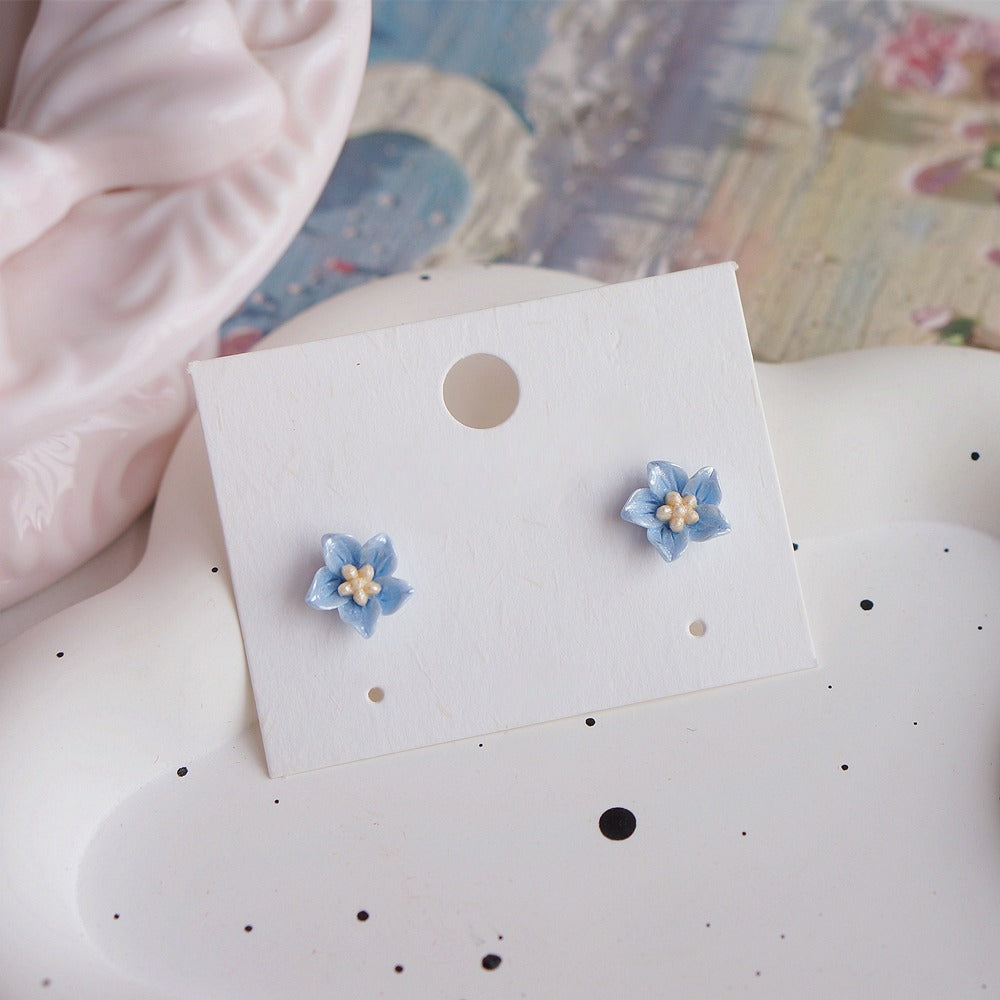 925 Sterling Sølv Nåle Blå Blomster Øreringe – Håndlavet Resin & Elegant Design