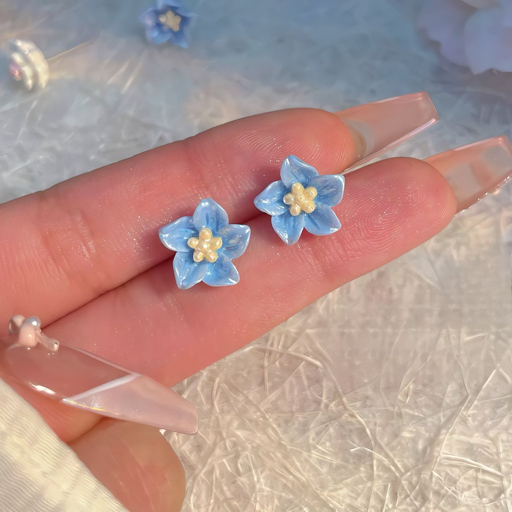 925 Sterling Sølv Nåle Blå Blomster Øreringe – Håndlavet Resin & Elegant Design