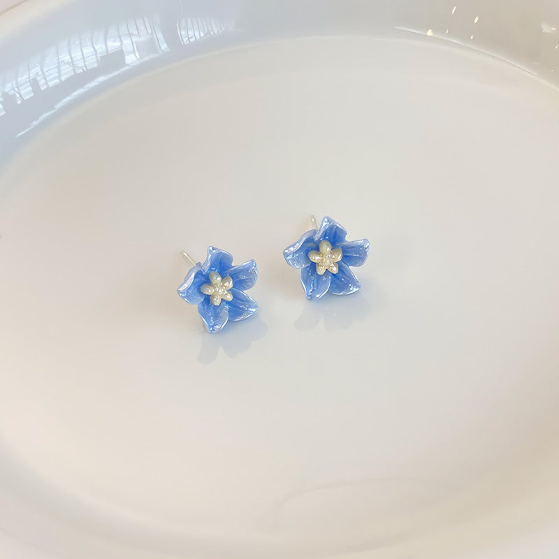 925 Sterling Sølv Nåle Blå Blomster Øreringe – Håndlavet Resin & Elegant Design