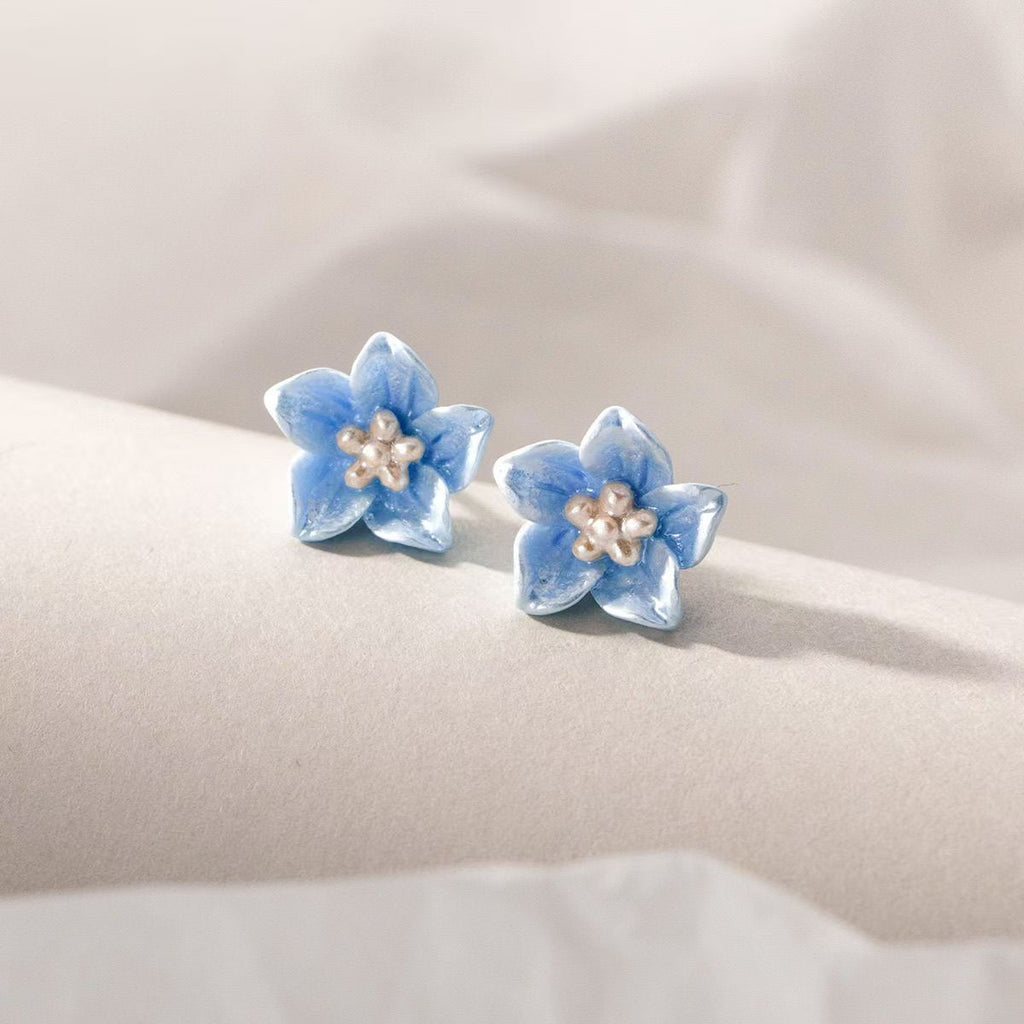 925 Sterling Sølv Nåle Blå Blomster Øreringe – Håndlavet Resin & Elegant Design