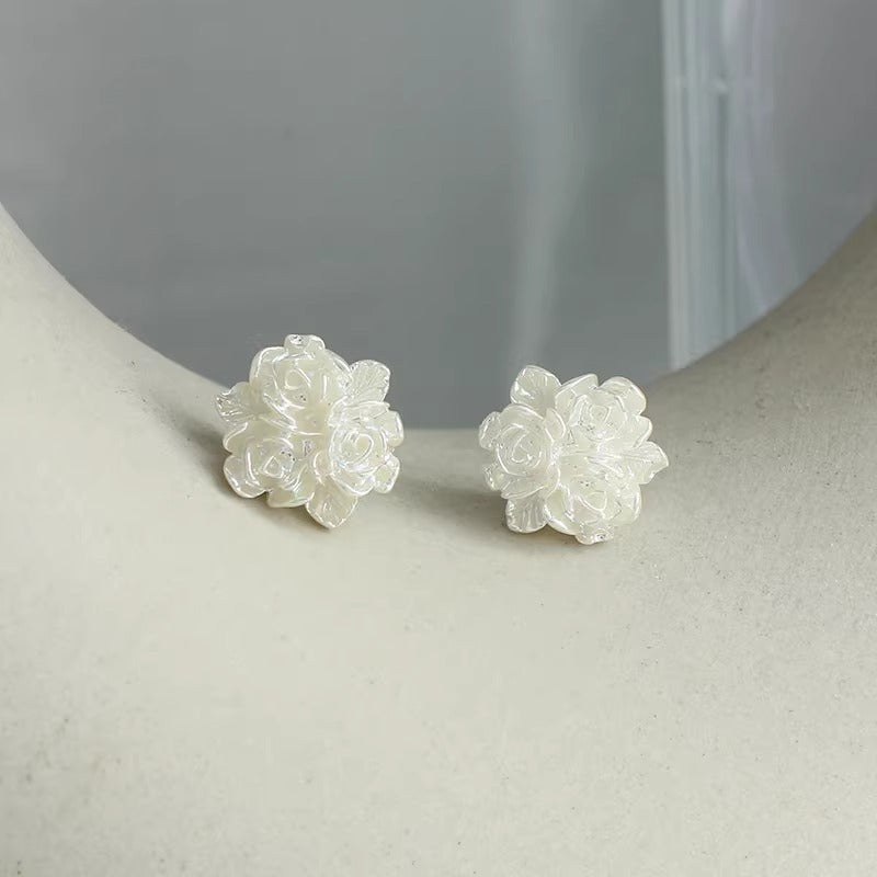 925 sølv nål enkle søde rose blomster hvidguld belagt øreringe/ørestikker