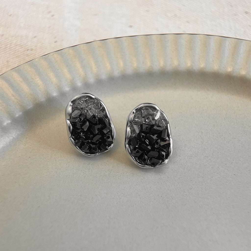 925 sølv nåle gradient sorte krystaller øreringe