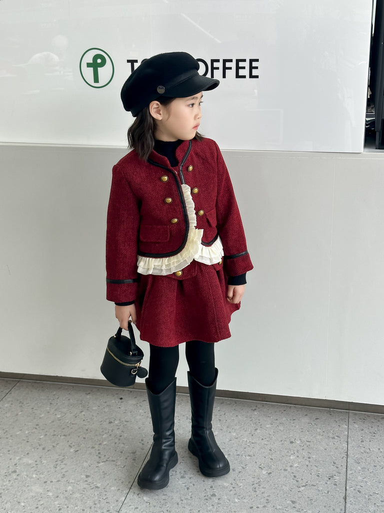 Klassiske elegant rød jakkesæt til piger(1-12år)