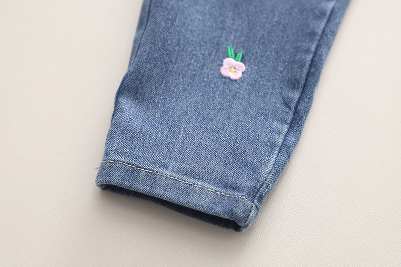 Børnetøjssæt med Blomsterbroderi-Trøje og Jeans (1-6 år)