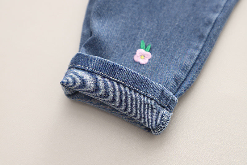 Børnetøjssæt med Blomsterbroderi-Trøje og Jeans (1-6 år)