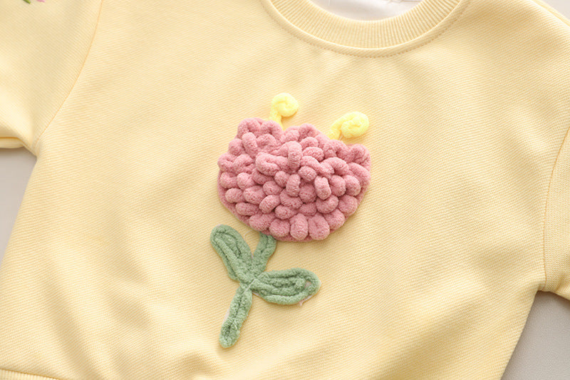 Børnetøjssæt med Blomsterbroderi-Trøje og Jeans (1-6 år)