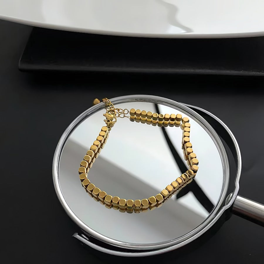 Geometrisk Firkantet Armbånd i 18K Forgyldt Rustfrit Stål – Minimalistisk Design